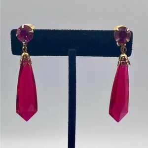 Pink Acrylic & Gold Tone Dangle Clip Ons
